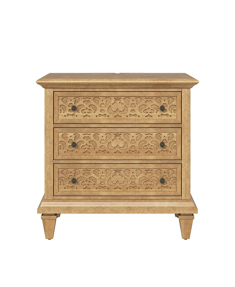 Hulala Home Daniele Transitional 3 - Drawer Nightstand with Built-In Outlets