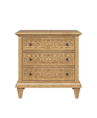 Hulala Home Daniele Transitional 3 - Drawer Nightstand with Built-In Outlets