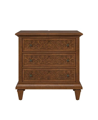 Hulala Home Daniele Transitional 3 - Drawer Nightstand with Built-In Outlets