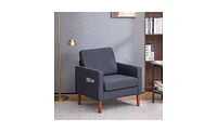 Slickblue Dark Grey Linen Single Seat Sofa with Solid Wood Legs, Modular Design for Two- and Three-Seat Combinations