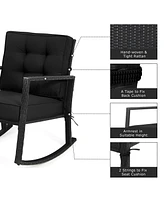 Sugift Patio Rattan Rocker Outdoor Glider Rocking Chair Cushion Lawn
