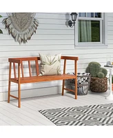 Sugift 2-Person Patio Acacia Wood Bench with Backrest and Armrests