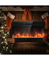 Gymax 50'' Electric Fireplace Recessed and Wall Mounted 750W/1500W W/ Multicolor Flame