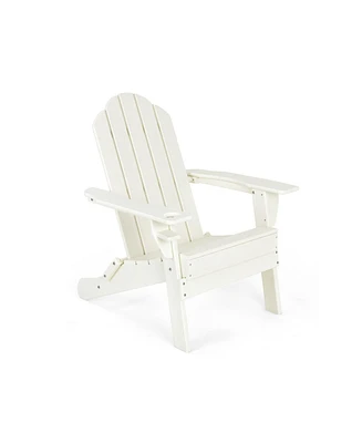Sugift Foldable Weather Resistant Patio Chair with Built-in Cup Holder