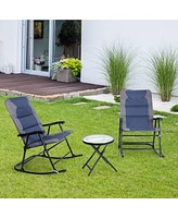 Sugift 3 Pieces Outdoor Folding Rocking Chair Table Set with Cushion