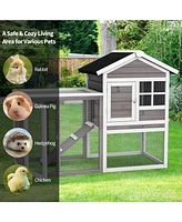 Sugift 2-Story Wooden Rabbit/Dog Hutch with Running Area
