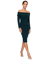 Xscape Petite Gathered-Waist Off-The-Shoulder Dress