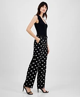 Anne Klein Women's Polka-Dot Belted Pants