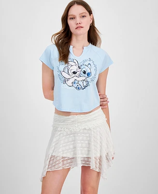 Disney Juniors' Stitch and Angel Embellished Raglan Baby Tee