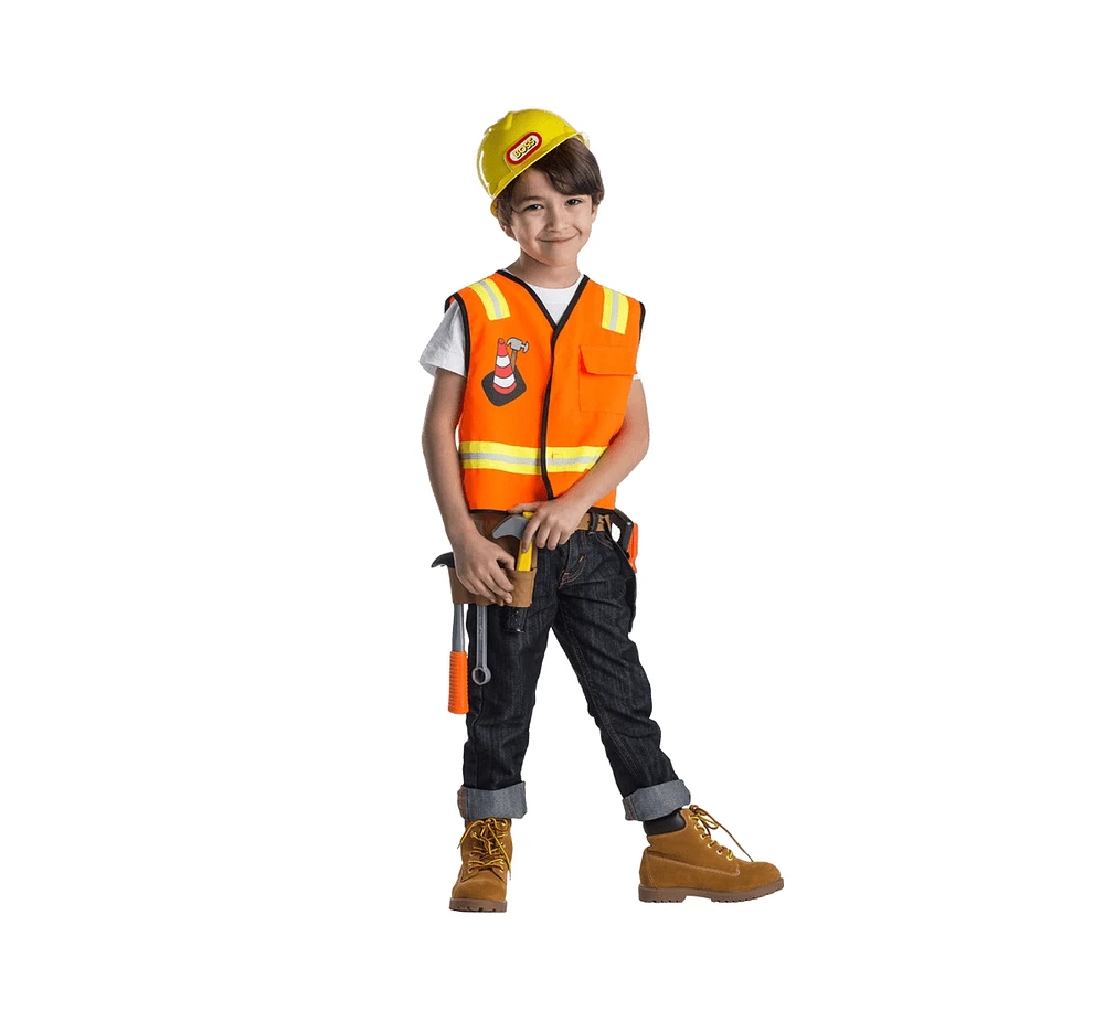 Dress Up America Orange Construction Worker Role-Play Set - Kids Girls & Boys