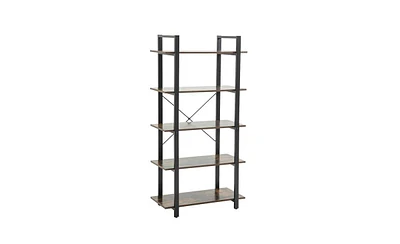 Slickblue 5-Shelf Vintage Industrial Rustic Bookshelf, Wood & Metal Bookcase, Farmhouse Etagere, Vintage Brown