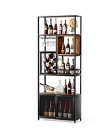 Slickblue 82.7" Industrial Tall Black Bar Wine Rack Cabinet with Glass Holder, Wooden Home Bar Storage Unit