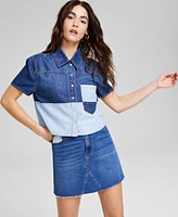 And Now This Women's Mixed-Media Patch-Pocket Button-Front Denim Shirt, Exclusively at Macy's