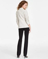 Anne Klein Womens Tweed Fringe Scrunch Sleeve Blazer Flare Leg Compression Pants Regular Petite