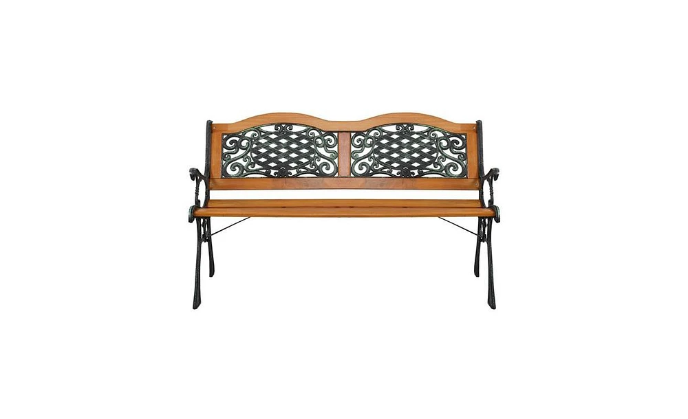 Slickblue 49" Garden Bench with Hardwood Slats and Cast Iron Frame – Elegant Outdoor Patio Furniture