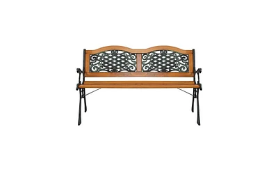 Slickblue 49" Garden Bench with Hardwood Slats and Cast Iron Frame – Elegant Outdoor Patio Furniture