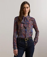 Lauren Ralph Women's Classic-Fit Print Chiffon Tie-Neck Shirt