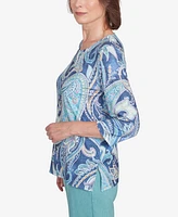 Alfred Dunner Petite Paisley Pleated Neck Top