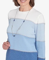 Alfred Dunner Petite Ombre Colorblock Sweater with Necklace