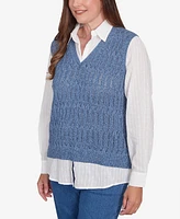 Alfred Dunner Petite Collared Vest Two One Sweater