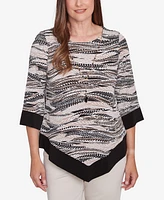 Alfred Dunner Petite Feather Solid Crew Neck Top with Necklace