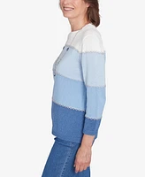 Alfred Dunner Petite Ombre Colorblock Sweater with Necklace