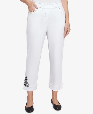 Alfred Dunner Petite Floral Embroidered Denim Cuffed Ankle Pants