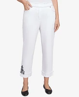 Alfred Dunner Petite Floral Embroidered Denim Cuffed Ankle Pants