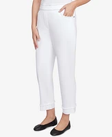 Alfred Dunner Petite Floral Embroidered Denim Cuffed Ankle Pants