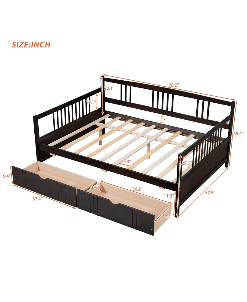 Slickblue Full Wood Daybed with Two Drawers, Space-Saving Storage Bed for Bedroom & Guest Room