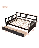 Slickblue Full Wood Daybed with Two Drawers, Space-Saving Storage Bed for Bedroom & Guest Room