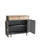 Slickblue 31.5"Wide 2 Drawer Sideboard, Modern Furniture Decor, Made with Iron+ Carbonized Bamboo, Easy Assembly