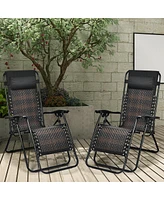 Inolait Sugift 2 Pieces Folding Patio Rattan Zero Gravity Lounge Chair