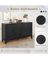 Slickblue 4-door Retro Sideboard with Adjustable Shelves, Two Large Cabinet with Long Handle, for Living Room and Dining Room (Black)