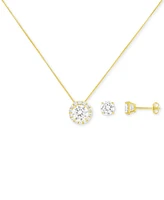 Holiday Lane 2-Pc. Cubic Zirconia Round Pave Pendant Necklace & Stud Earring Set Sterling Silver, Created for Macy's