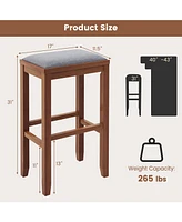 Sugift 2 Pieces 31 Inch Upholstered Bar Stool Set with Solid Rubber Wood Frame and Footres