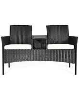 Sugift Wicker Patio Conversation Furniture Set with Removable Cushions and Table