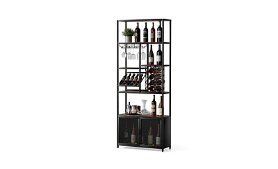 Slickblue 82.7" Industrial Standing Wine Rack with Glass Storage, Tall Floor Bar Cabinet for Home Decor