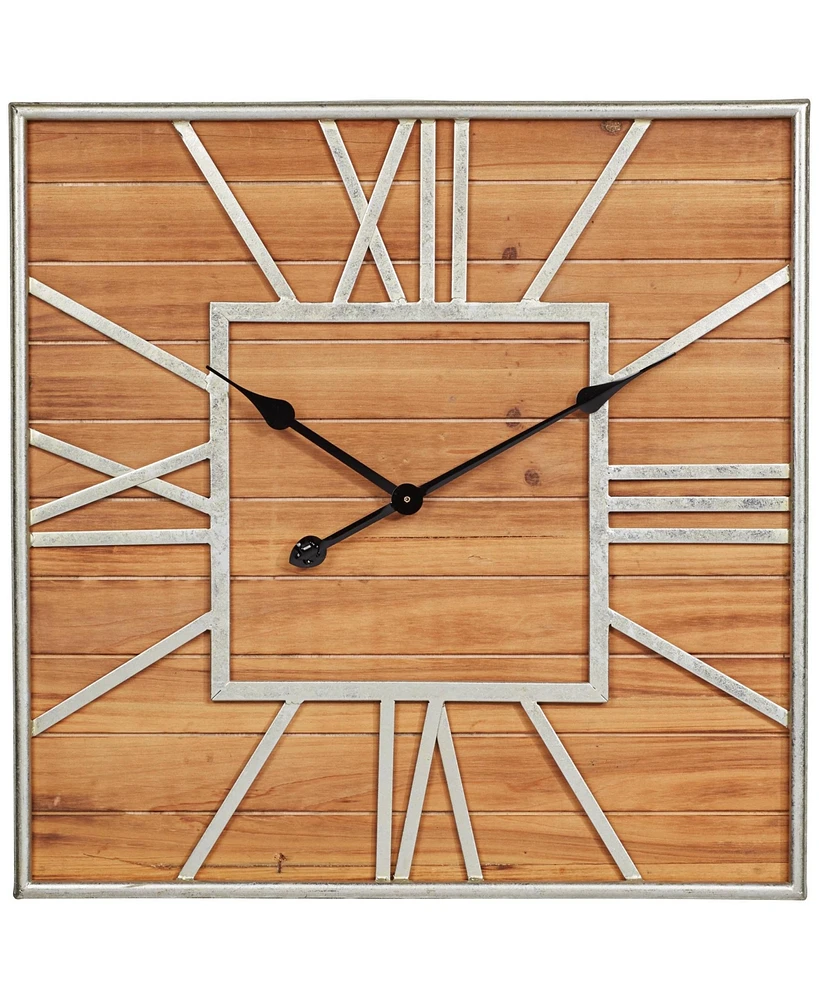 Dahlia Studios Caser Silver Metal and Brown Wood 23 1/2" Square Wall Clock