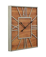 Dahlia Studios Caser Silver Metal and Brown Wood 23 1/2" Square Wall Clock