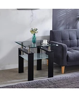 Slickblue Clear Glass Top Side Table Modern End Table for Home Decor