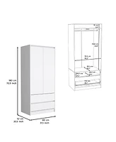 Depot E-Shop Palmer 2 Drawers Armoire, Wardrobe Closet with Hanging Rod, White