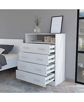Serbian Four Drawer Dresser, Superior Top, One Open Shelf, Black