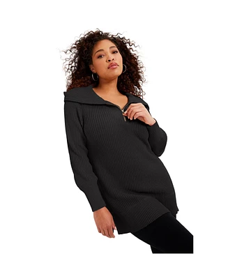 June + Vie Women's Plus Size Half-Zip Sweater