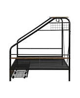 Slickblue Black Full Size Metal Platform Bed Frame with Clothes Rack, Storage Shelves & 2 Drawers