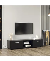 Slickblue Black Tv Stand for 70-Inch TVs, Media Console Entertainment Center with 2 Storage Cabinets and Open Shelves for Living Room or Bedroom