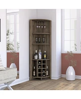 Giza Corner Bar Cabinet, Three Shelves, Eight Built-in Wine Rack, Two Side Shelves, Dark Brown