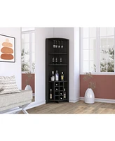 Depot E-Shop Giza Corner Bar Cabinet, Three Shelves, Eight Built-in Wine Rack, Two Side Dark Brown