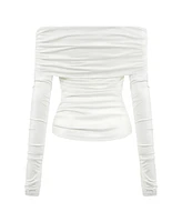 Nocturne Women's Off Shoulder Blouse with Ruffle Detail