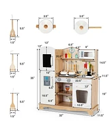 Wooden Kids Pretend Kitchen Playset with Cooking Utensils, Lights, and Sounds